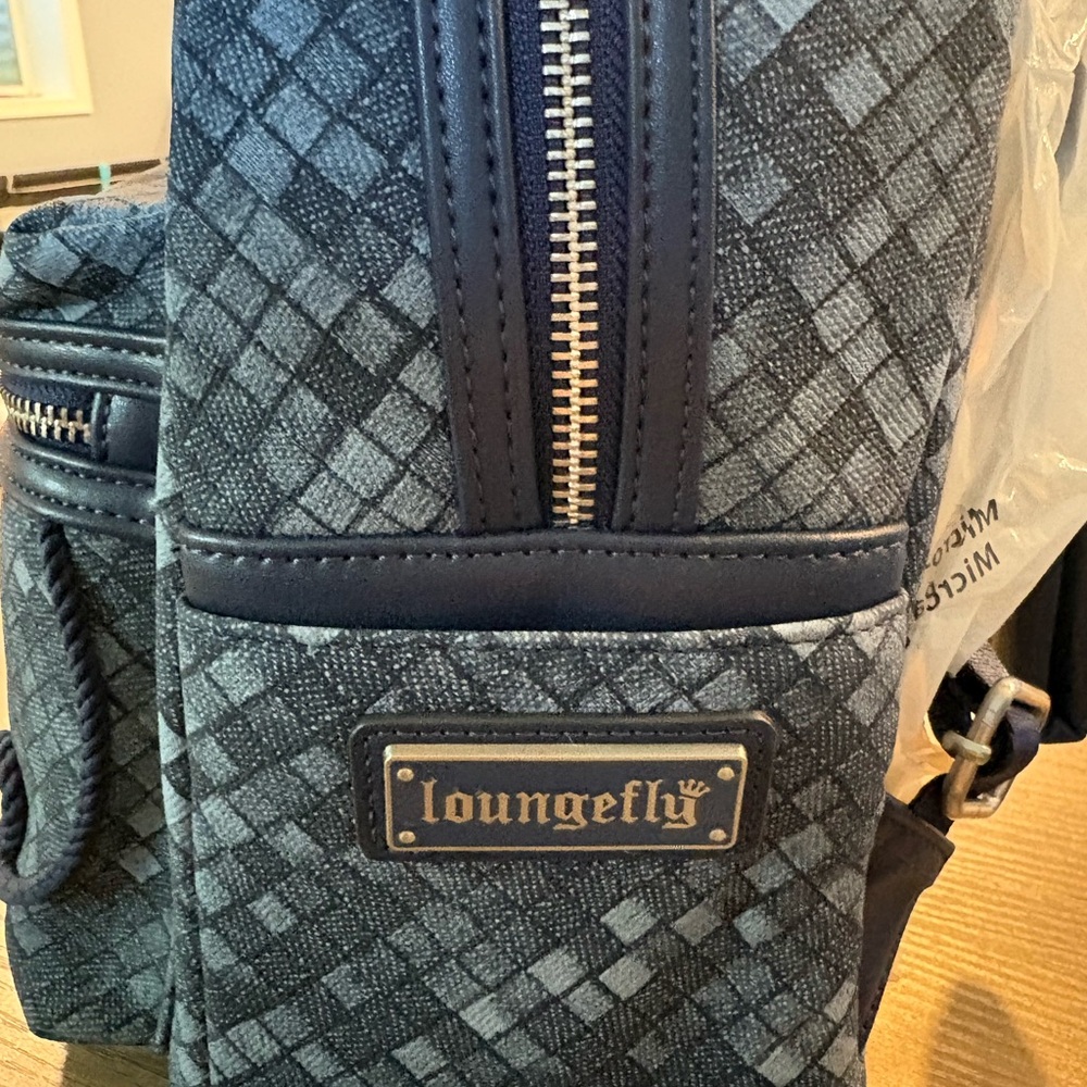 Loungefly Blue-Gray Woven Mini Backpack with Gold Hardware - Picture 2 of 5